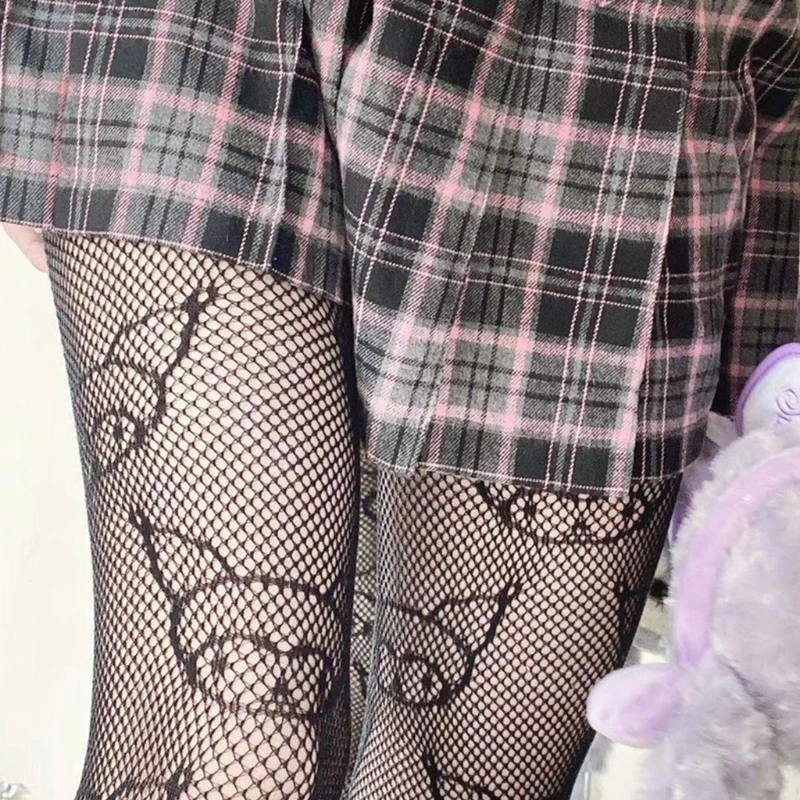 

Japanese Anime Lolita Pantyhose Cartoon Devil Pattern Jacquard Tights Gothic Women Hollow Out Mesh Fishnet Stockings