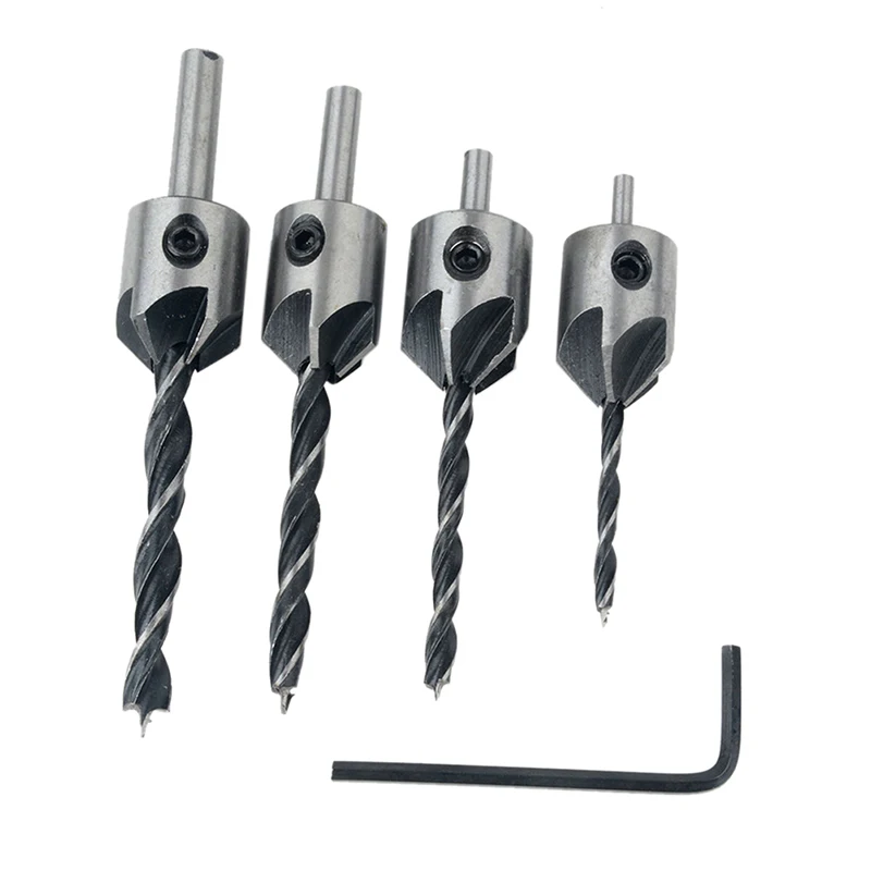 

4pcs HCS 5 Flute Drill Bit Wood Countersink Drill Set Carpentry Reamer Woodworking Chamfer End Milling Wood Tool 3mm-6mm