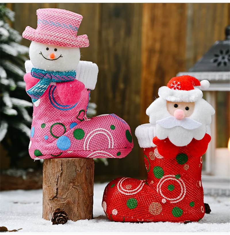 Christmas Funny Candy Boot Cute Ornaments Cartoon Bright Cloth Shoes Stockings Decoration Supplies Xmas Gift Holders | Дом и сад