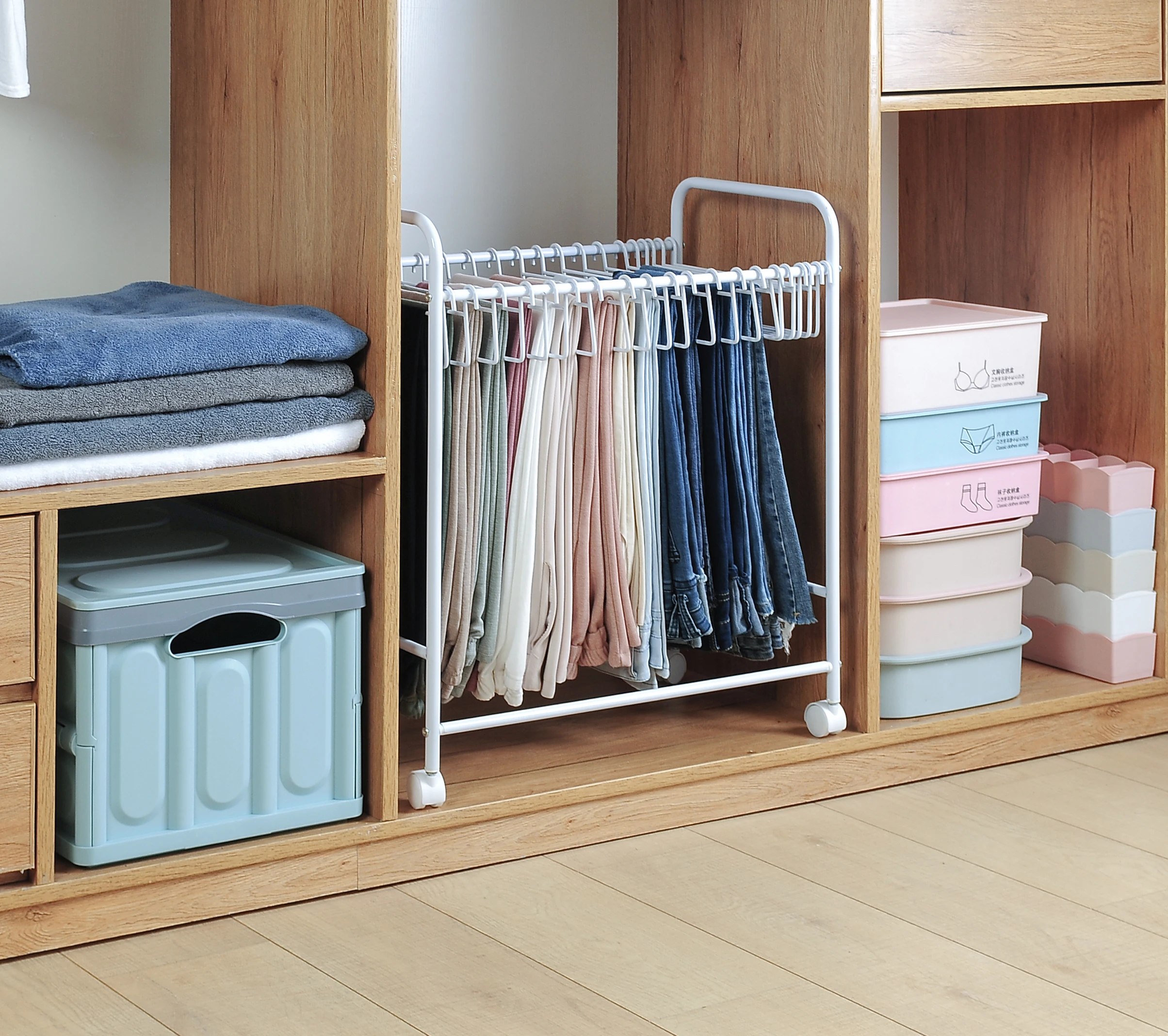 

Pants Storage Artifact The Wardrobe Rack Multi Layer Clothes Mobile Floor Suit Hanging Clip Closet Shelf Storage