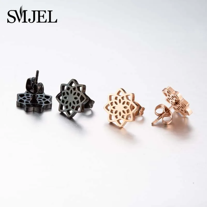 

SMJEL Stainless Steel Black Earrings Small Geometric Three Star Puzzle Dragon Stud Earring Women Fashion Ear Jewelry Studs
