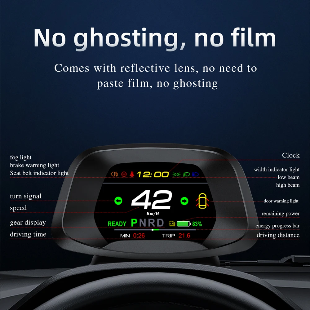 

Head Up Display T19 Auto Display Smart Car HUD Gauge speed Indicator light prompt Safety alarm Driving time for Tesla model 3