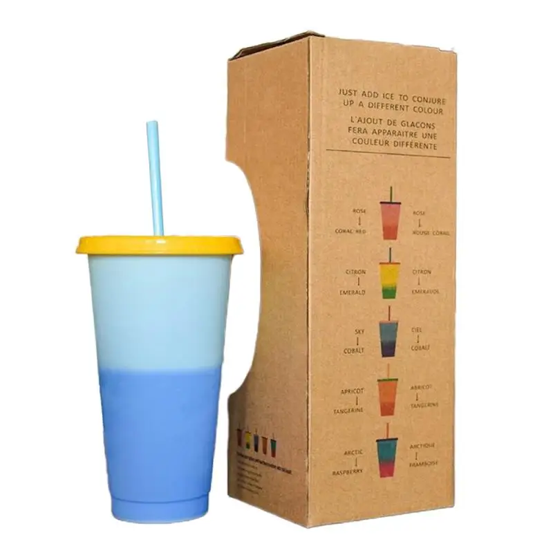 

5pcs/set Reusable Color Changing Cold Cups Plastic Tumbler with Lid Plastic Summer Collection set