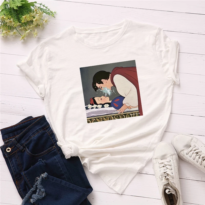 White01 Футболки кавай принцесса футболка Женская Harajuku мультяшная футболка Милая футболка с принтом корейский стиль Топ тройники женская рубашка - Цвет: White01