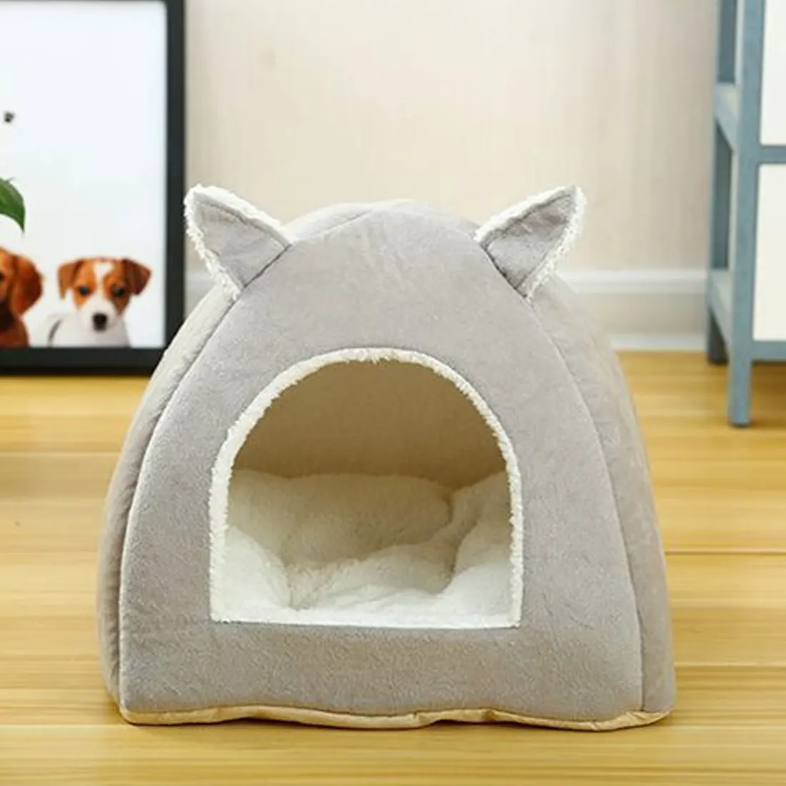 1 шт., коты, домашние кровати для маленьких кошек, теплые, всесезонные, хлопковые, теплые, милые, розовые, зеленые, однотонные, животные, уши, кот, мягкий дом