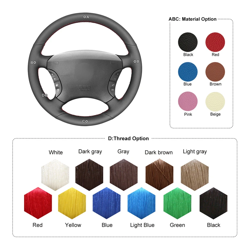 

MEWANT Black Artificial Leather Car Steering Wheel Covers Braid for Mercedes Benz CL-Class C215 S-Class W220 1999 2000-2005 2006