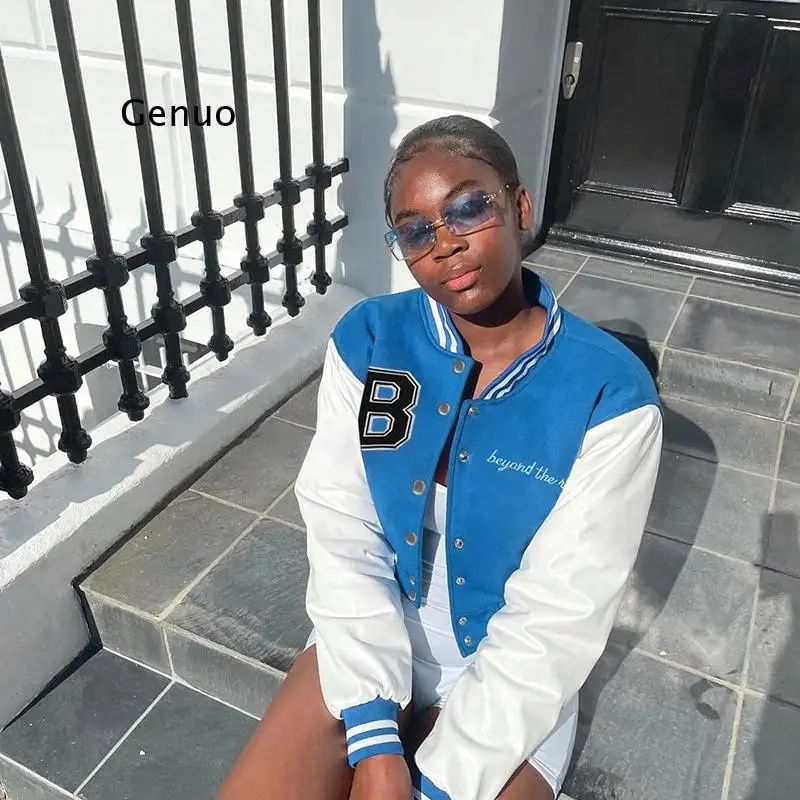 Женская укороченная бейсбольная куртка в стиле пэчворк