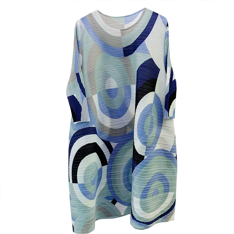 

Pleated Dress for Women's Fall 2021 New Print Wide Pleated Geometric Plus Size Loose Dresses for Women Party Casual