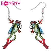 bonsny acrylic cute cartoon diving diver frog earrings big drop dangle fashion charms gift trendy jewelry for women girls teens