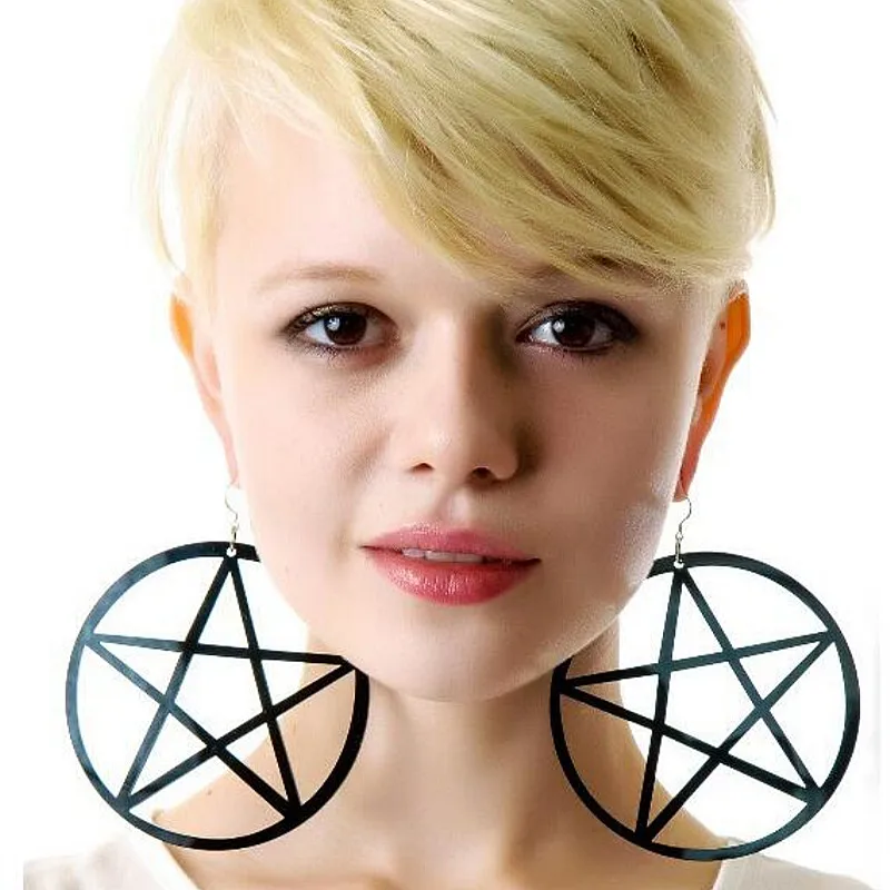 

Big Black White Pink Pentagram Round Acrylic Hanging Dangle Earrings For Women Large Star Drop Earring Statement Fashion Jewelry