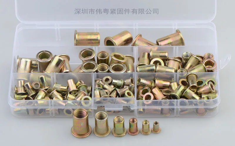 150 шт. набор резьбовых гайек с плоской головкой и вертикальной резьбой из цветного цинка, из углеродистой стали, размеры M3 M4 M5 M6 M8 M10.