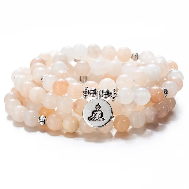 pink buddha Женские 108 бусины, розовые камни, эластичные браслеты, Lotus OM, Будда, молитва, любовь, массивные ювелирные изделия - Окраска металла: pink buddha
