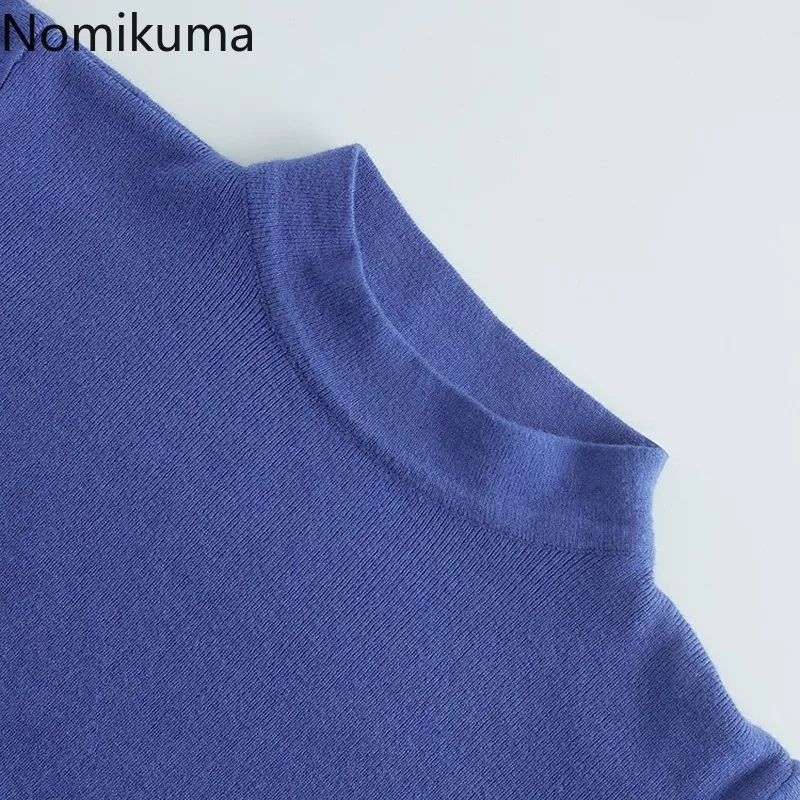 Nomikuma Korean Style O Neck Puff Sleeve Pullover Jumper Women Solid Color Casual Fashion Sweater Female All-match Tops 3c573 | Женская