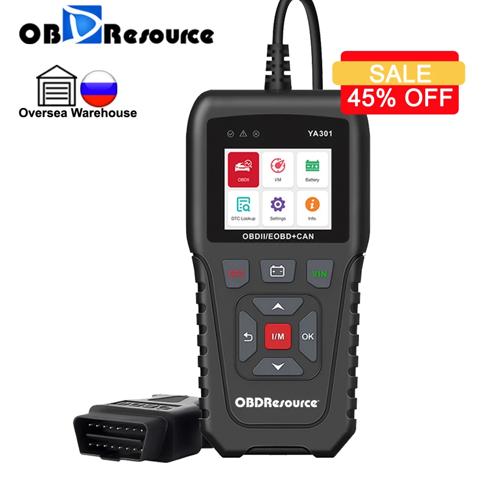 OBDResource YA301 Считыватель кодов ошибок двигателя автомобиля 12 В Многоязычный Чтение