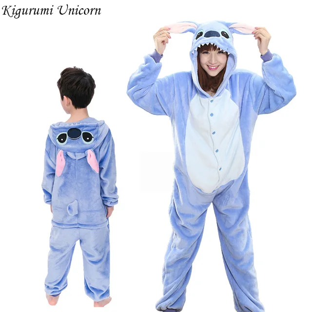 stitch Женские пижамы кигуруми с единорогом для взрослых и детей; зимняя Пижама с животными; комбинезон; женская пижама для косплея; домашняя одежда - Цвет: stitch