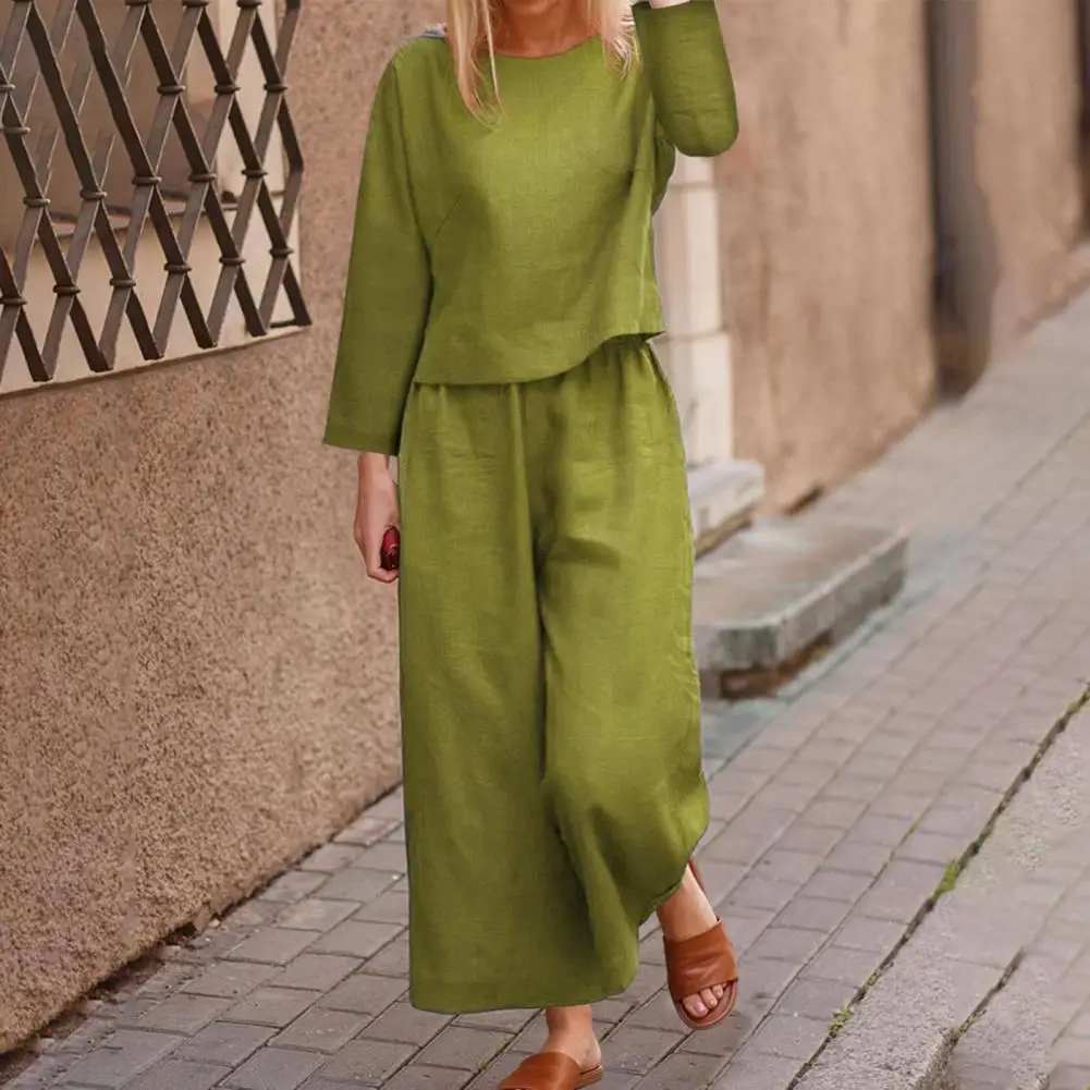

2pcs/Set Solid Color Outfits Women Pant Suits Casual Long Sleeve Top Pullovers Elastic Waist Pants Two Piece Set Women Tracksuit