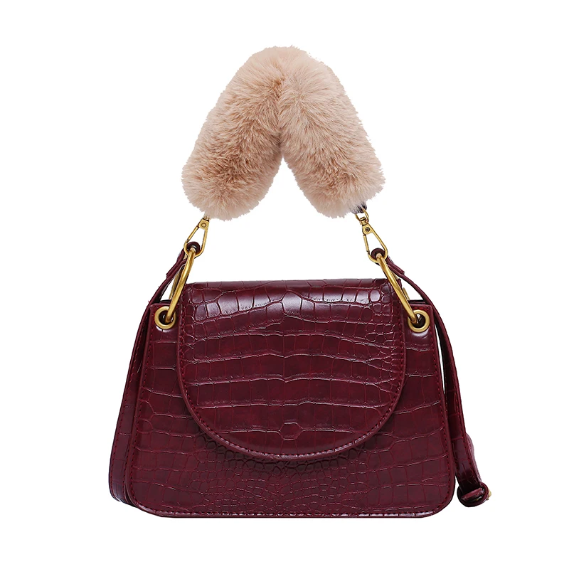 

Female Plush Elegant Tote Bag 2019 Winter New Quality Leather Women's Designer Handbag Crocodile pattern Shoulder Messenger Bags
