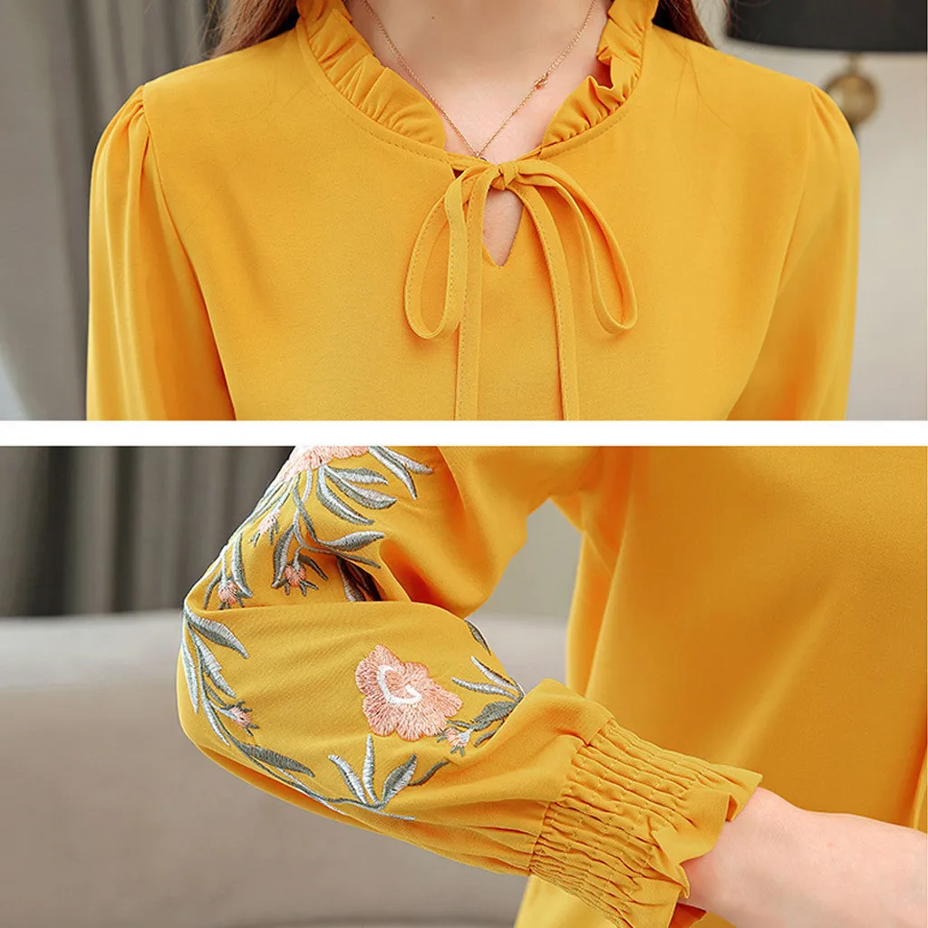Женские топы размера плюс с цветочной вышивкой шифоновая блузка рубашка модные