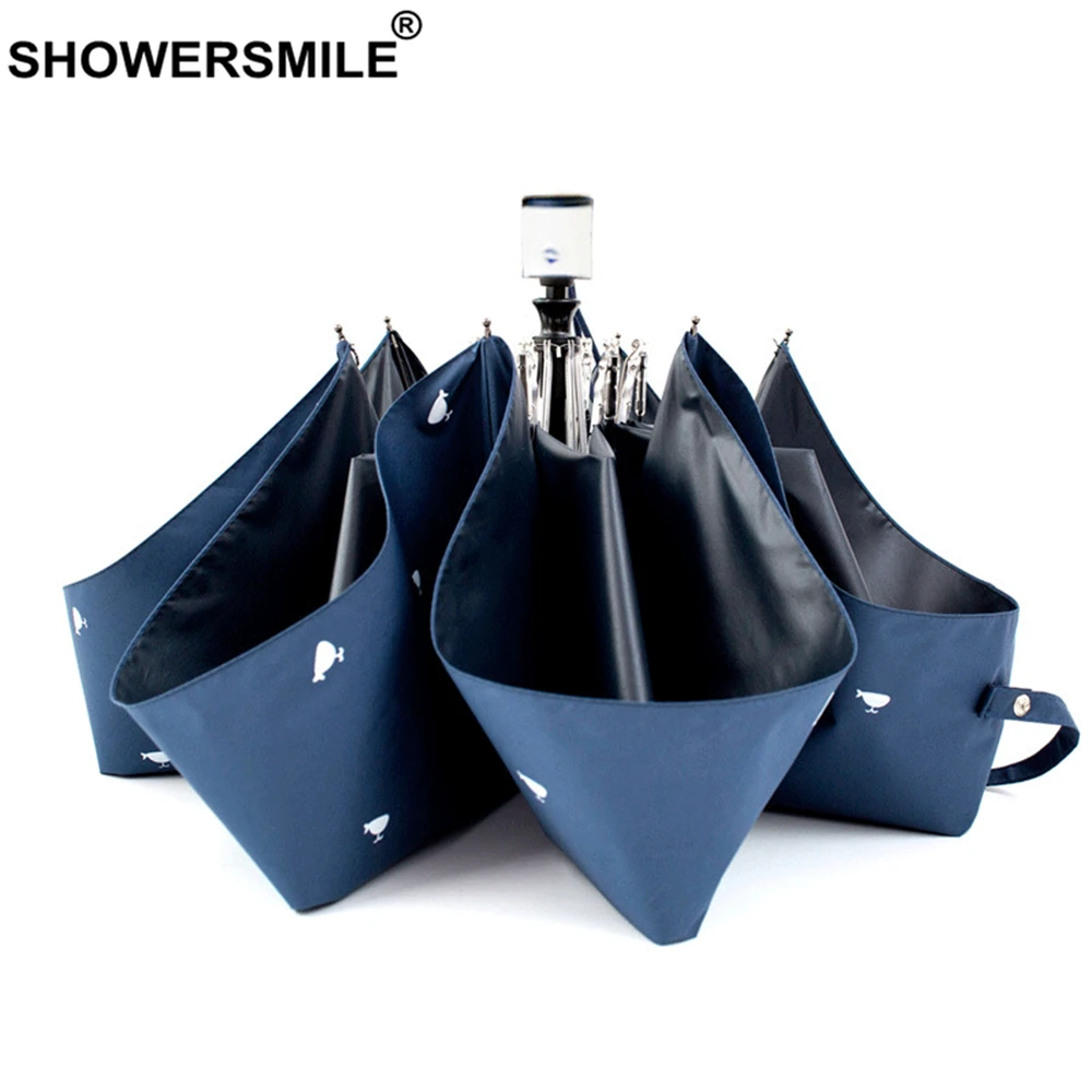 SHOWERSMILE ветрозащитный 3 складной автоматический зонт голубого Кита УФ Защитный