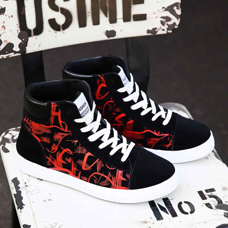 Модная мужская обувь новая повседневная высокие кроссовки Вулканизированная на