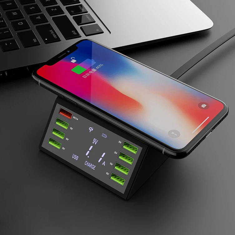 Беспроводной Зарядное устройство 60W 8-Порты и разъёмы светодиодный Дисплей Quick