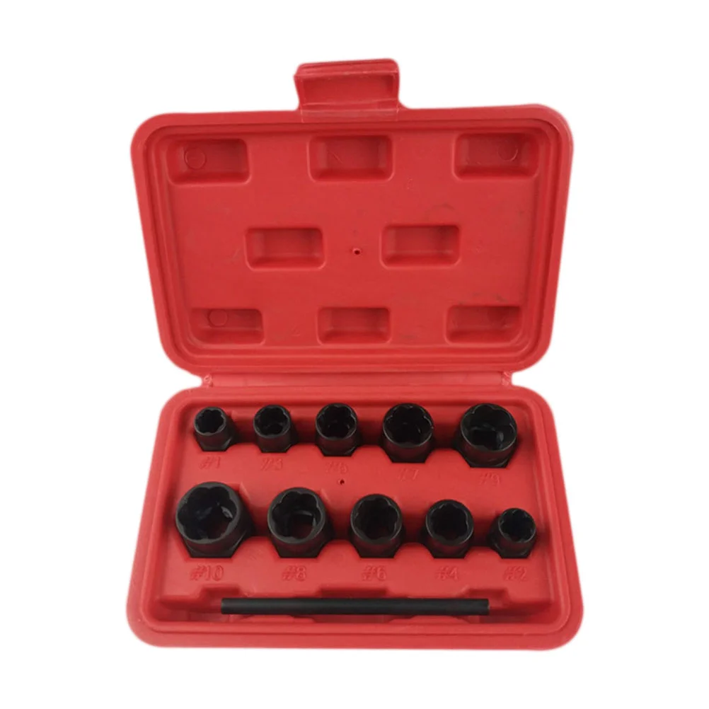 

11 PCS/Set Damaged Nut Extractor Broken Bolts Remover Extractor for Easily Removing Hardness Nuts 3156A with Red Box