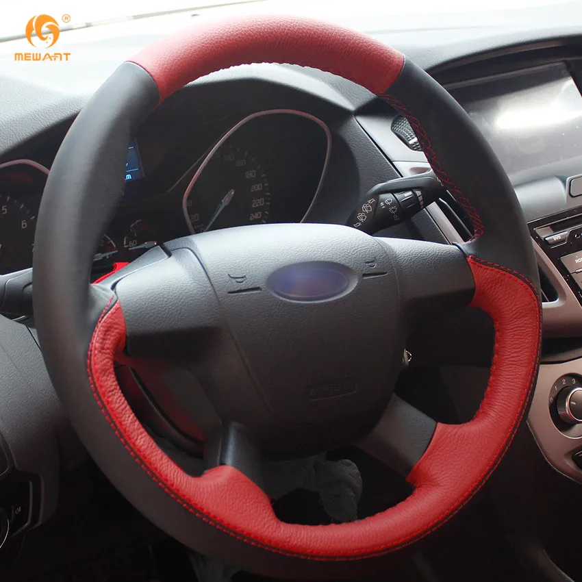 MEWANT черный красный чехол рулевого колеса автомобиля из натуральной кожи для Ford