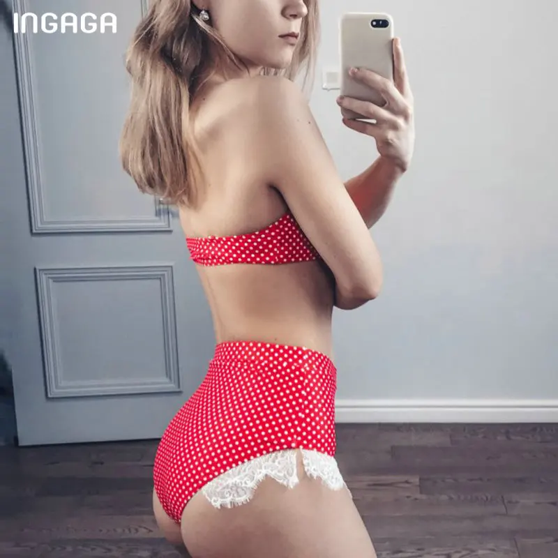 Бикини женское кружевное с эффектом пуш-ап и высокой талией | Женская одежда