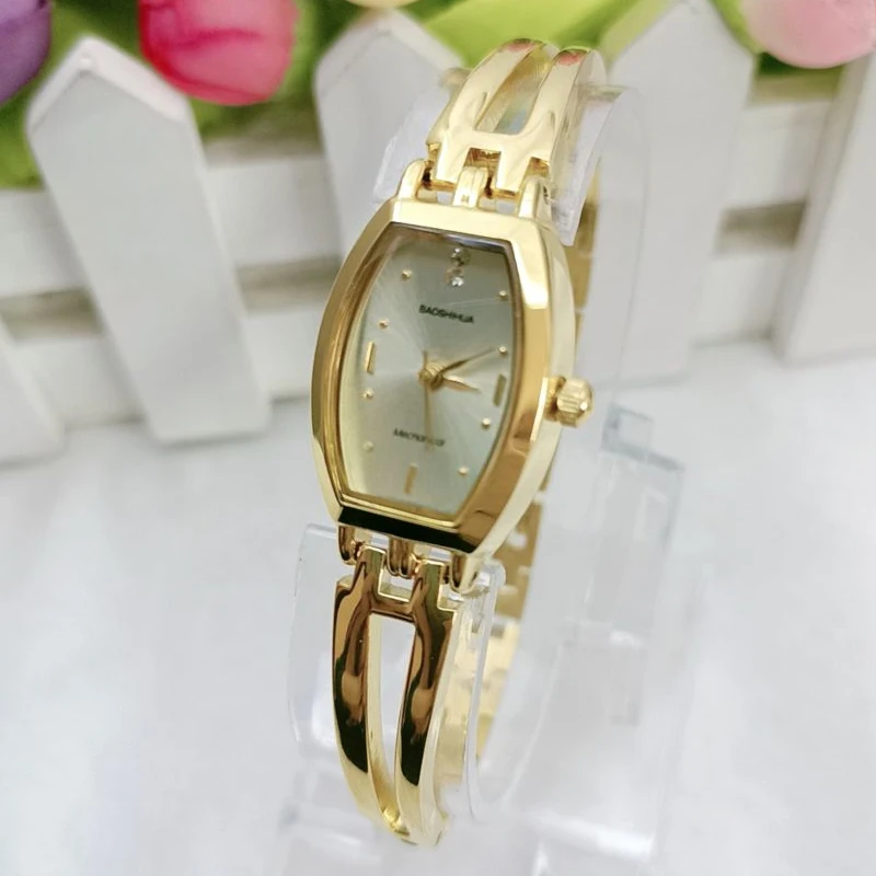 Завод Shanghai watch factory драгоценный камень позолоченный механизм кварцевые часы