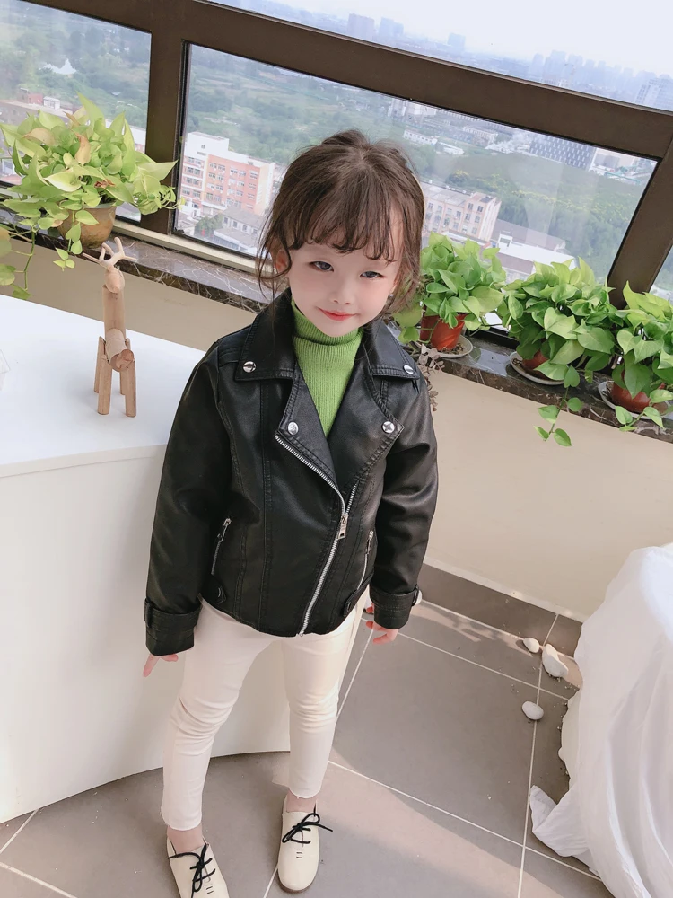 Куртка из ПУ кожи для девочек и мальчиков однотонная удобная куртка весна-осень