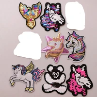 2 pcs unicorn kitty bear cartoon sequin icon iron on patches for clothing diy stripes patchwork stickers custom badges