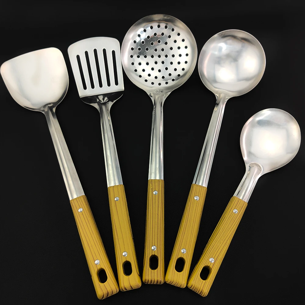 

Кухонная утварь, 5 шт./компл., кухонная утварь из нержавеющей стали с длинной ручкой, лопатка, ковш для супа, кухонная утварь, посуда для совре...