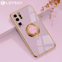 luxury plating silicone case for huawei p30 pro p20 mate 20 p30pro p honor 20 30 pro phone stand ring holder soft tpu full cover