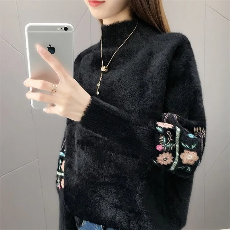 Пуловер женский осенне-зимний вязаный с высоким воротом мягкий и теплый | Женская