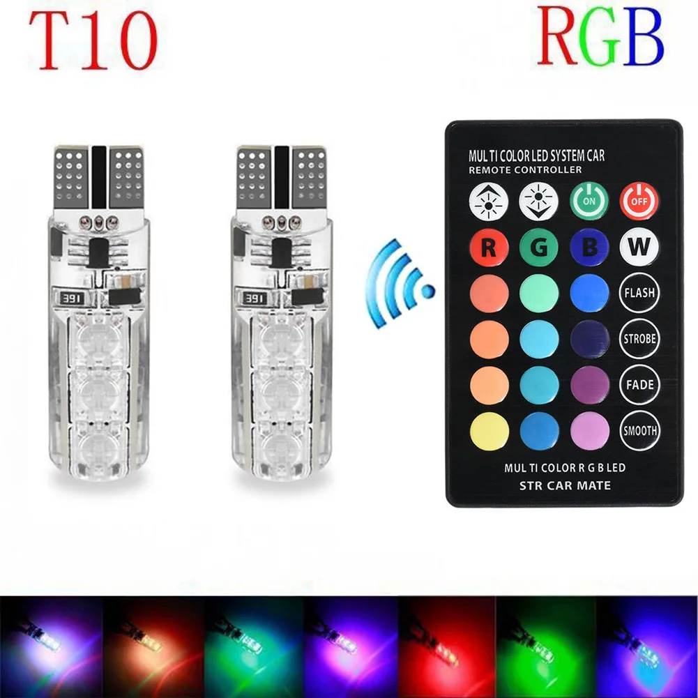 

Светодиодная автомобисветильник купольная лампа RGB T10 W5W 194 168 W5W 5050 SMD, лампа для чтения, автомобильные клиновые лампы RGB Led с пультом дистанционного управления, украшение для автомобиля