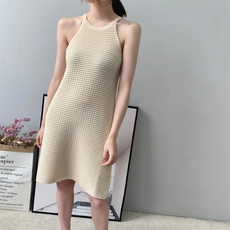 Женское однотонное платье без рукавов Повседневное трикотажное платье-жилет с