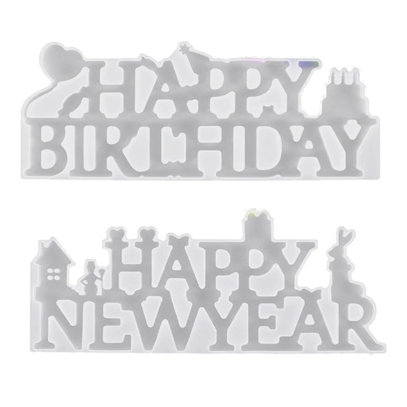 

DIY Happy Birthday Happy New Year Resin Casting Mold 2021 Good Wishes New Year Letters Silicone Mold Art Craft Tools