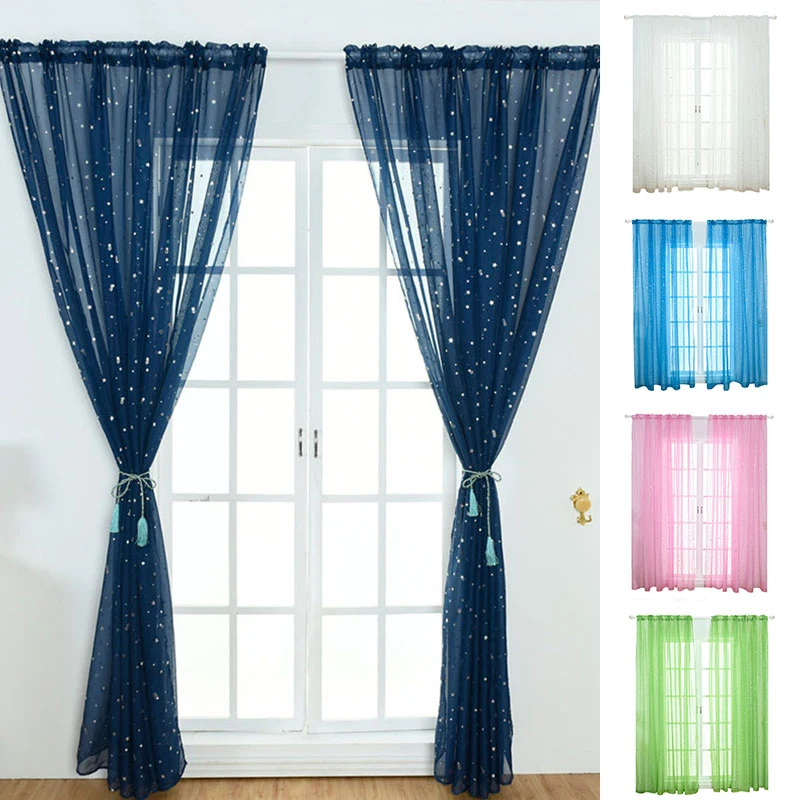 

1pc Transparent Window Drapes Sheer Trendy Simple Nice-looking Five-pointed Star Curtains Screens Practical Hook Tulle Curtains