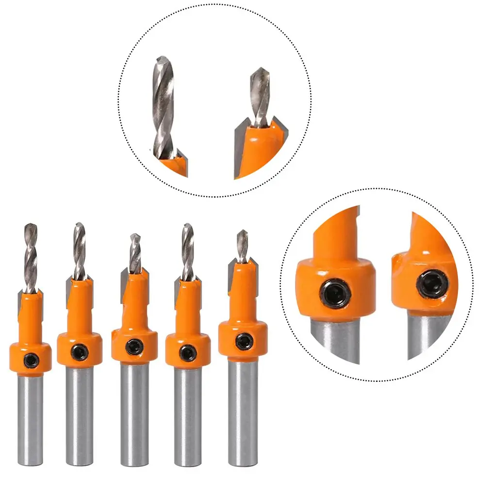 

5pc 8mm Shank HSS Woodworking Countersink Router Bit Set Screw Extractor Remon Demolition For Wood Milling Cutter
