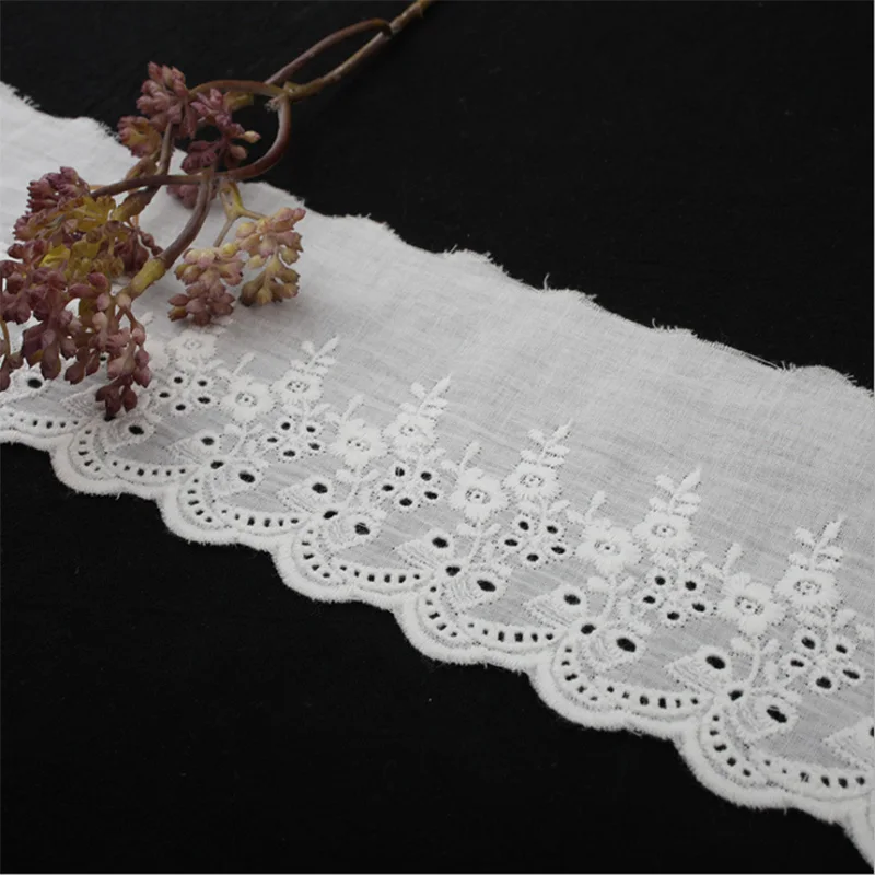 

8.5CM Wide New Embroidery White Flower Lace Fabric Trim Ribbon Applique DIY Sewing Collar Ruffle Guipure Wedding Cloth Decor