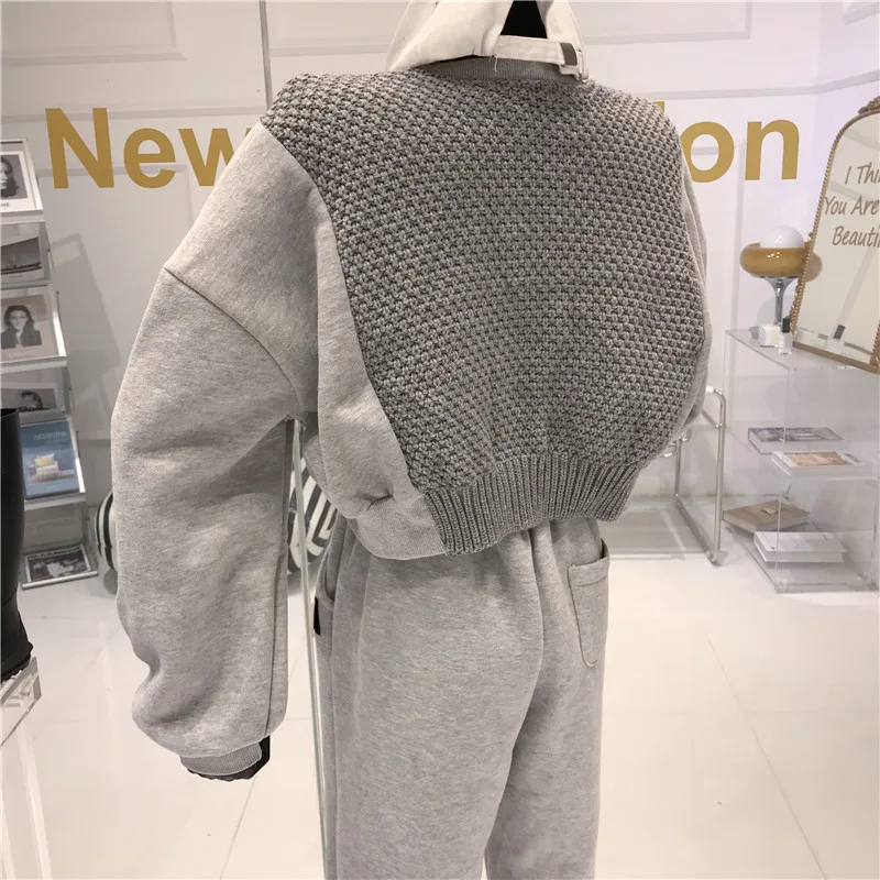 

Korean Version Of Loose Letter Sweater 2020 Autumn And Winter New Design Sense Stitching Knitting Fashion Long Sleeve Short Top