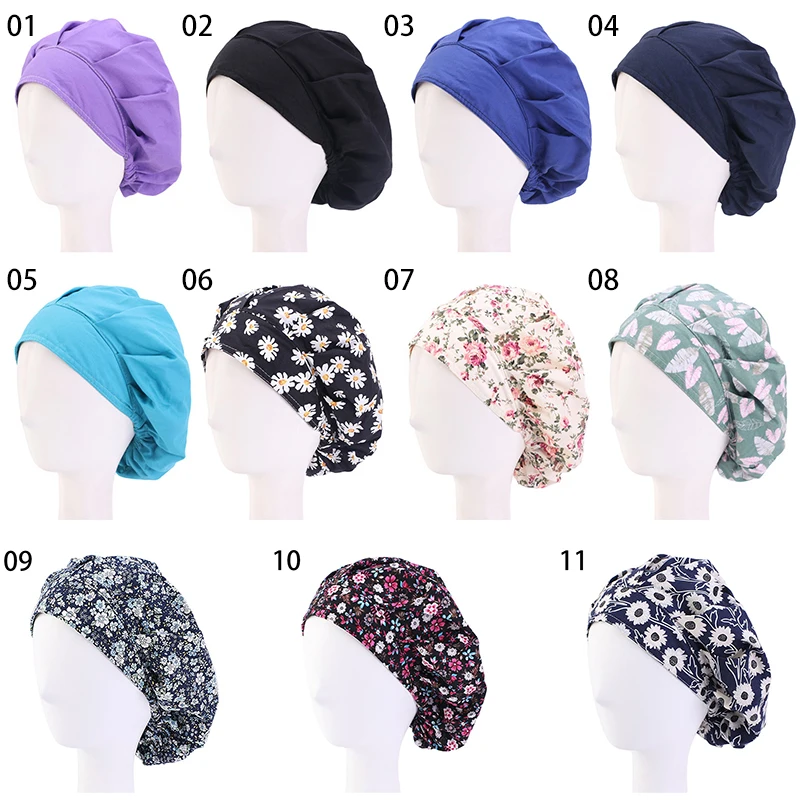 

2021 Adjustable Unisex Working Scrub Cap with Protect Ears Button Electrocardiogram Embroidery Floral Print
