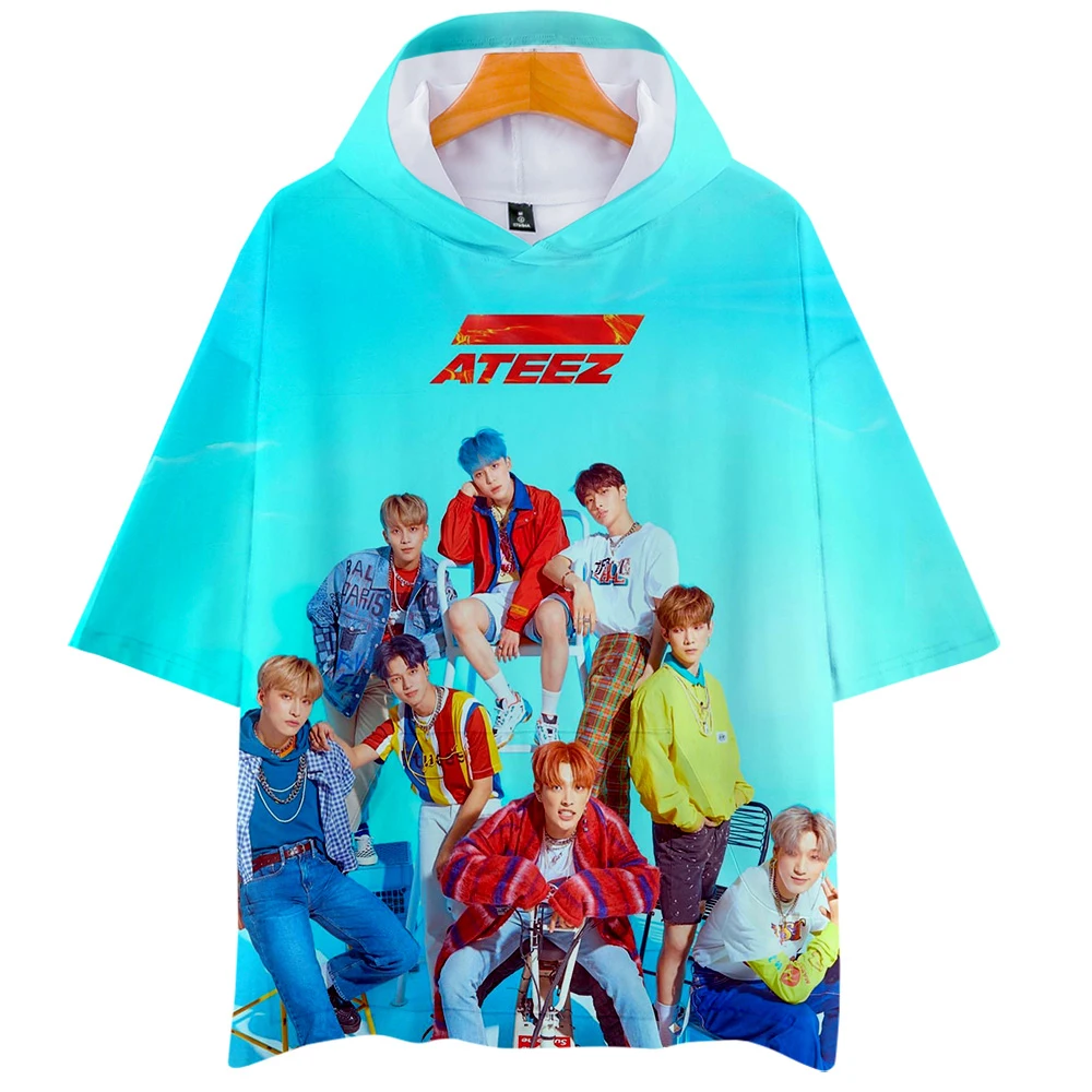 ATEEZ 3D Футболка с принтом женская мода Harajuku Повседневная Хип Хоп короткий рукав Kawaii Популярная 3D футболка с капюшоном XXS-4XL