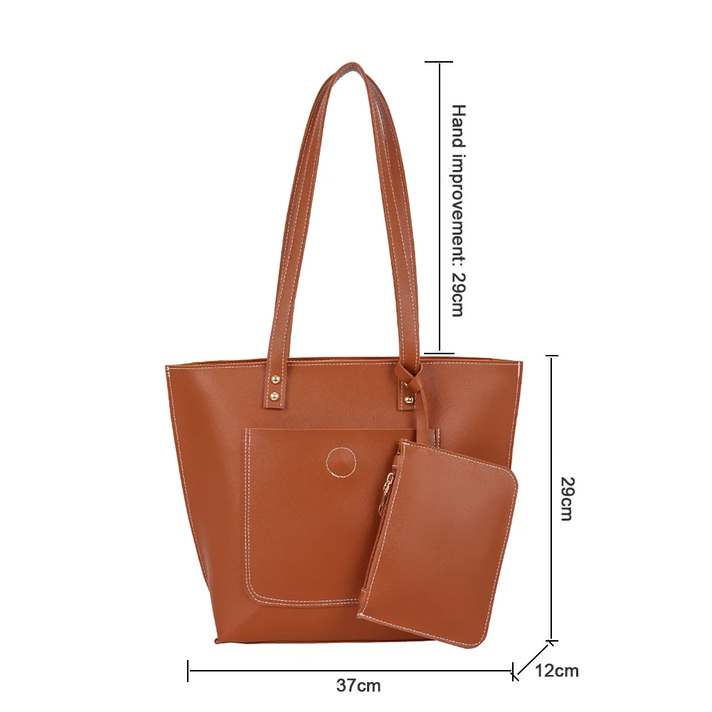 

2pcs/Set Simple Big Capacity Shoulder Bag Women PU Clutch Shopping Handbag