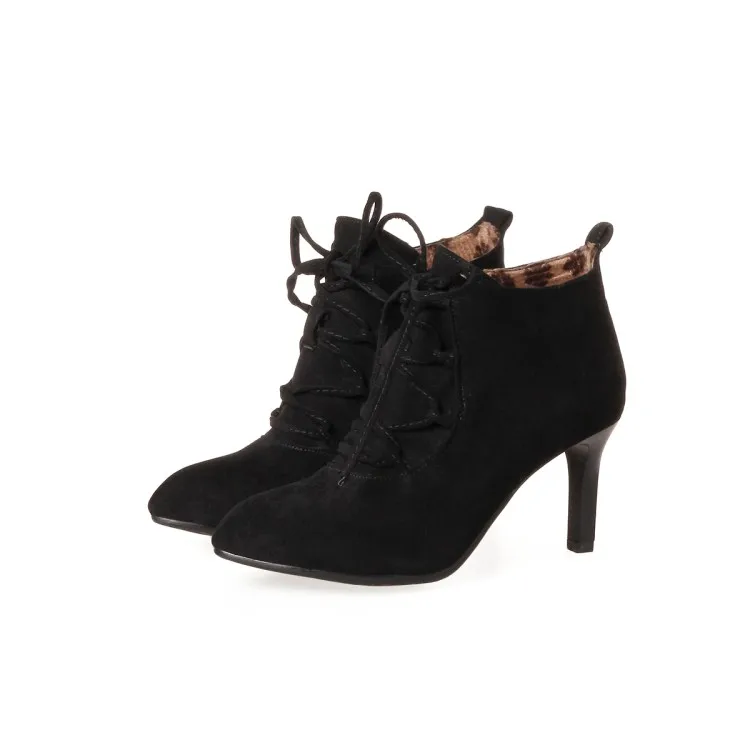 Женские полусапожки на тонком каблуке Однотонные ботинки Замшевые высоком