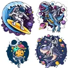 Нашивка с космическим космонавтом, термонаклейка для одежды, нашивки с Луной, космическим кораблем, наклейки, нашивки с героями мультфильмов на одежду, аппликация в полоску