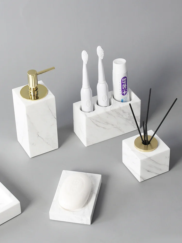 marble bathroom set liquid soap dispenser toothbrush holder gargle cup tray cotton swabtissue box sell separately nordic style free global shipping