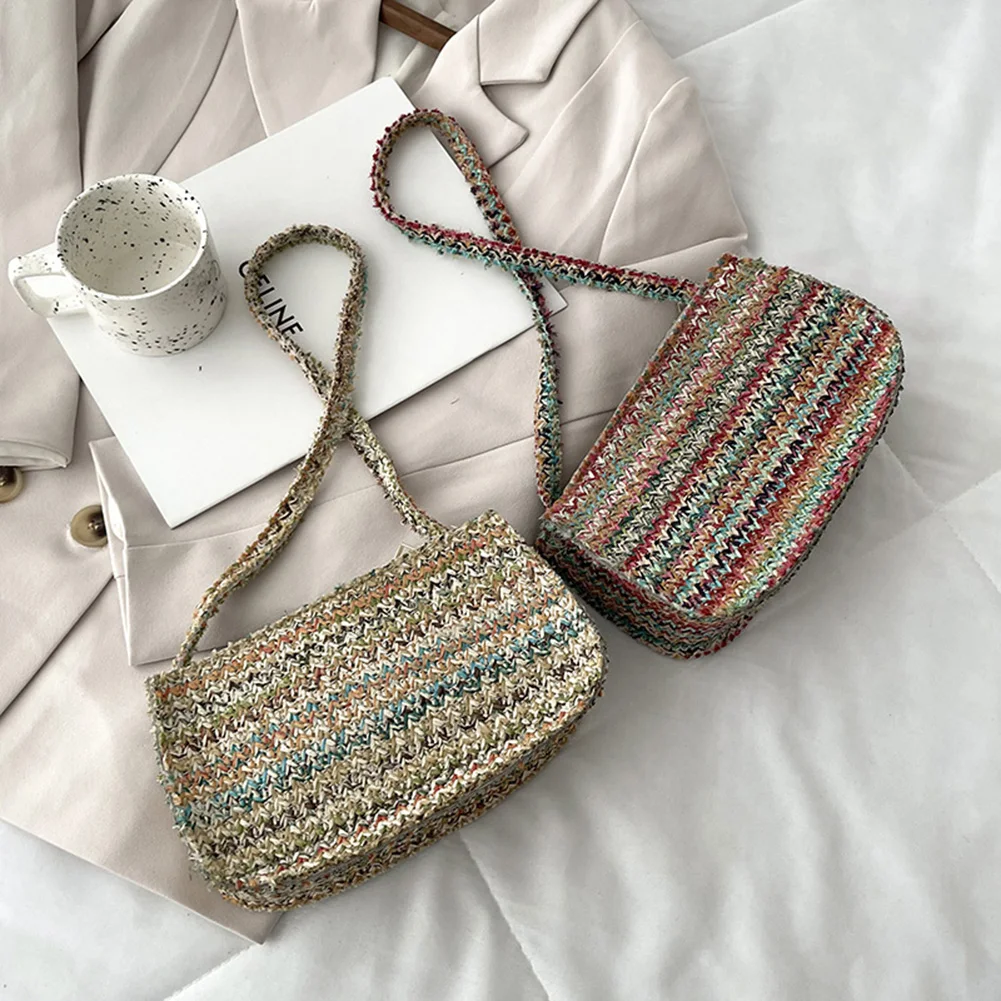 Модная женская Соломенная плетеная Сумка через плечо, повседневная женская летняя пляжная сумка для отпуска, маленькая сумочка