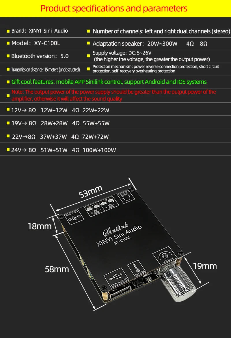 C100L 100 Вт + Bluetooth 5 0 беспроводной аудио цифровой усилитель мощности стереоплата AUX 12