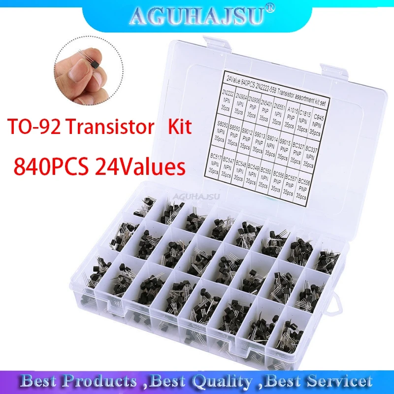 

840 шт 24 значения TO-92 транзисторный набор BC327 BC337 BC547 транзистор 2N2222 3904 3906 C945 транзисторы пакет